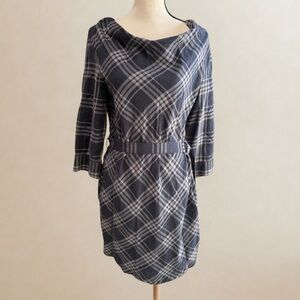 Banana Republic Dark Navy Blue & Gray Plaid Long Sleeve Dress